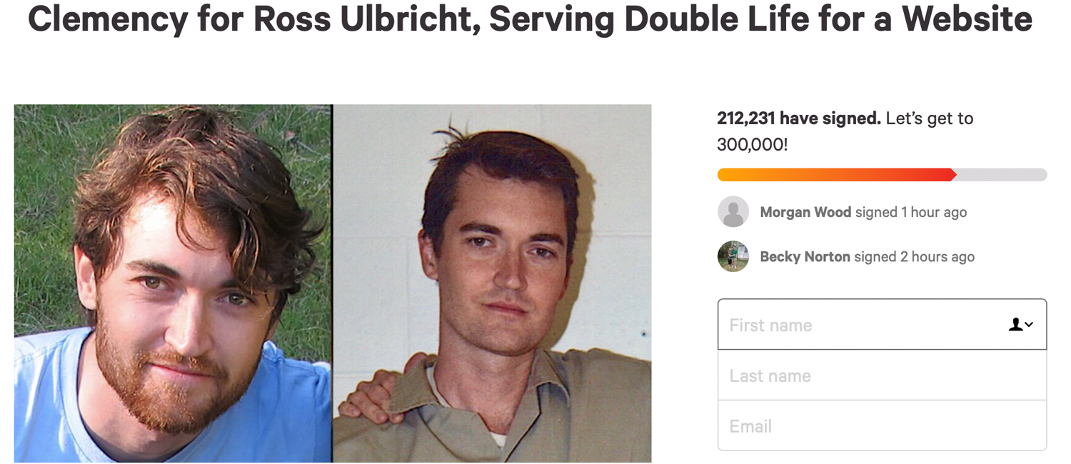 200,000人签署了Ross Ulbricht的Clemency请愿书