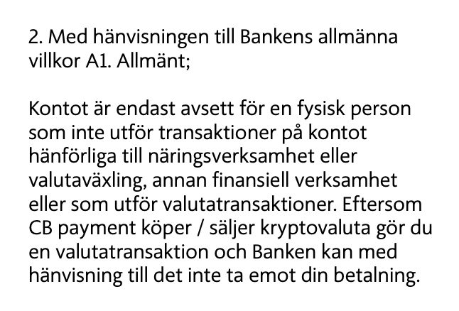 Johan从Ica Bank收到的书面回复。