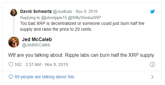 瑞波币可以销毁一半的令牌。该索赔来自Stellar的创始人，Ripple Labs的创始人之一Jed McCaleb。 Ripple官员说，起初不可能做到这一点，但后来承认，刻录XRP以获得结果是合理的。