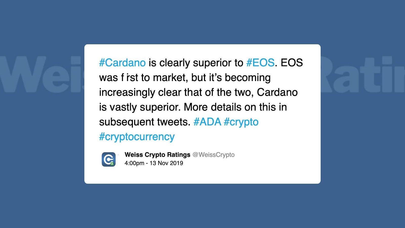 Weiss加密货币评级-“ Cardano优于EOS”