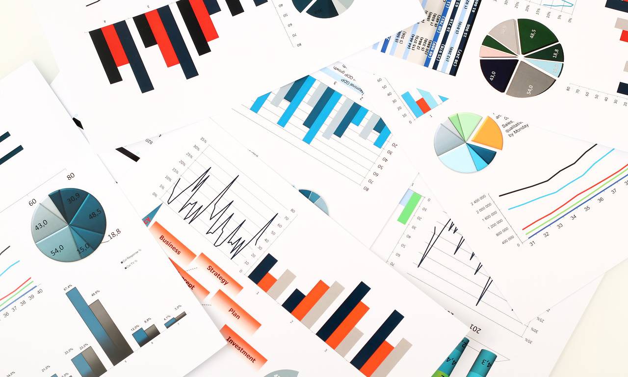 colorful graphs, charts, marketing research and business annual