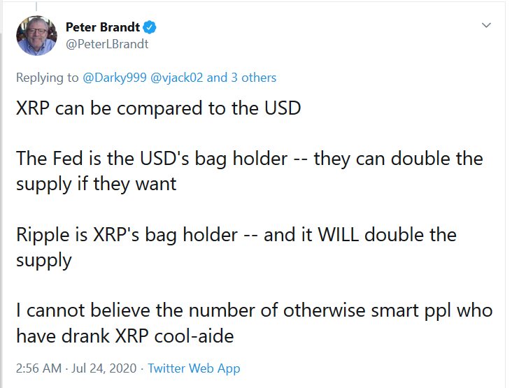 XRP可以与美元进行比较–资深交易员Peter Brasdfs