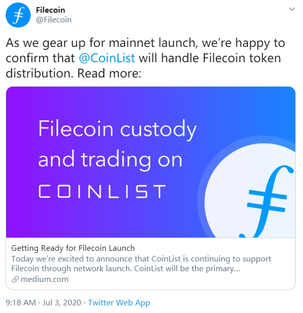 coinlist将经过filecoin令牌调配来扶助主网启用